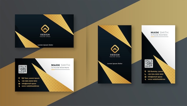 Геометрический черный и золотой профессиональный дизайн визитной карточки