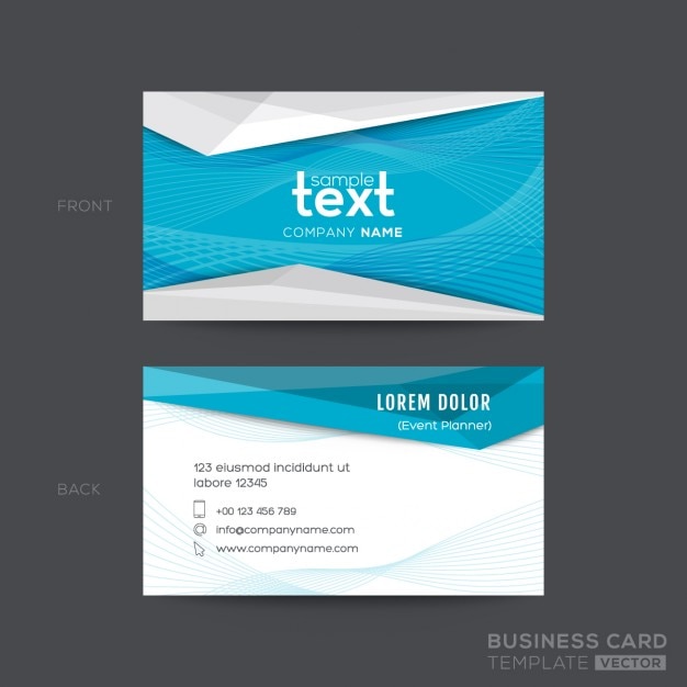 Geometric blue business card with wavy lines