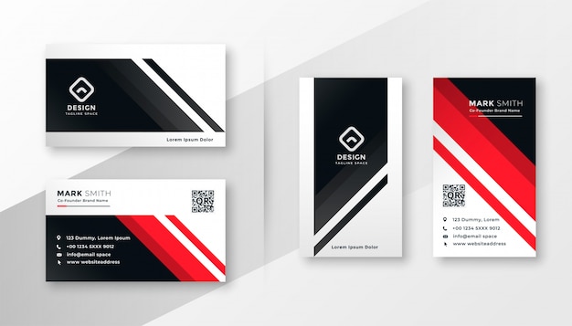 Geometric business card in red theme