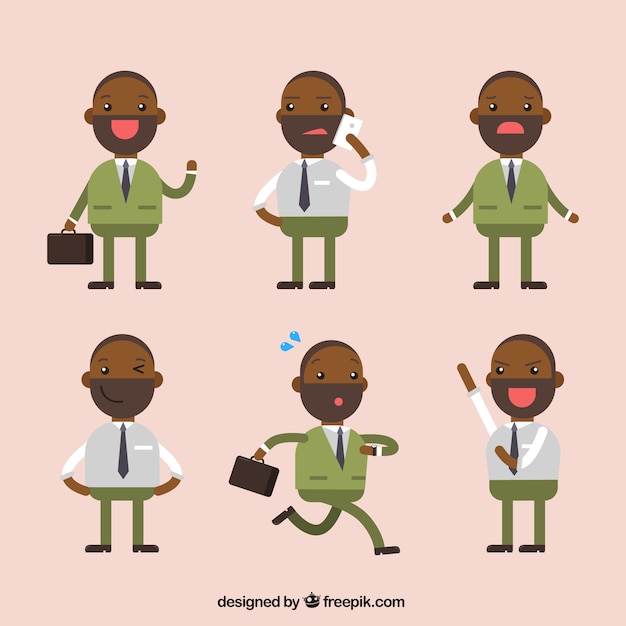 Geometric businessman with different expressive faces