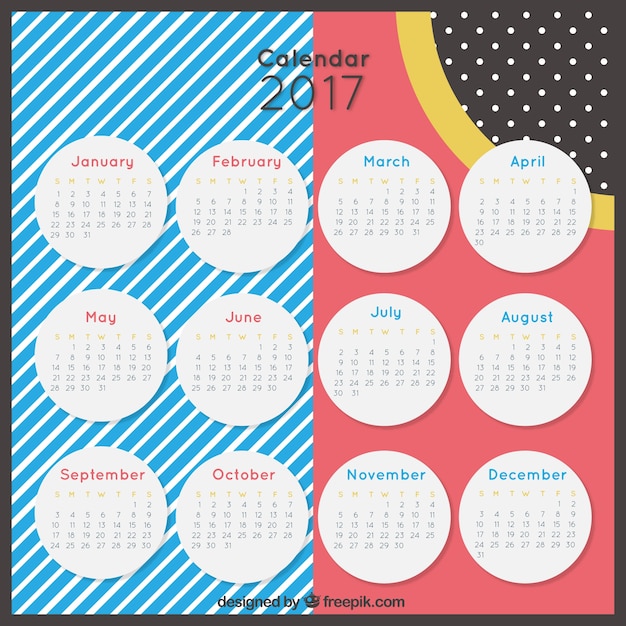 Free vector geometric calendar with stripes and dots