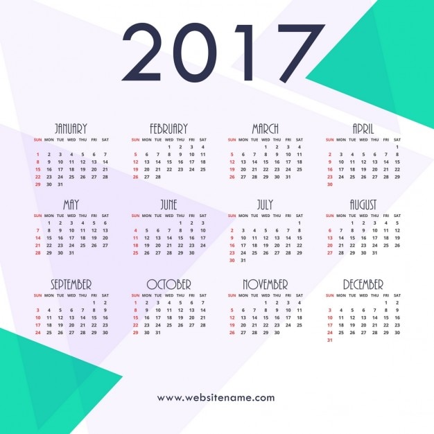 Vettore gratuito 2017 anno nuovo disegno modello di calendario con il triangolo forme sfondo