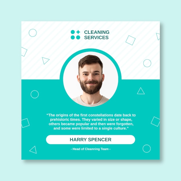 Free vector geometric cleaning services company's employees facebook post template