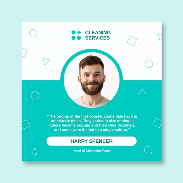 Geometric cleaning services company's employees facebook post template