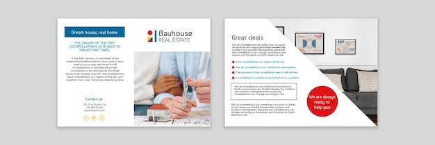 Geometryczna kolorowa broszura nieruchomości bauhouse do wykorzystania w kreatorze broszur Publuu