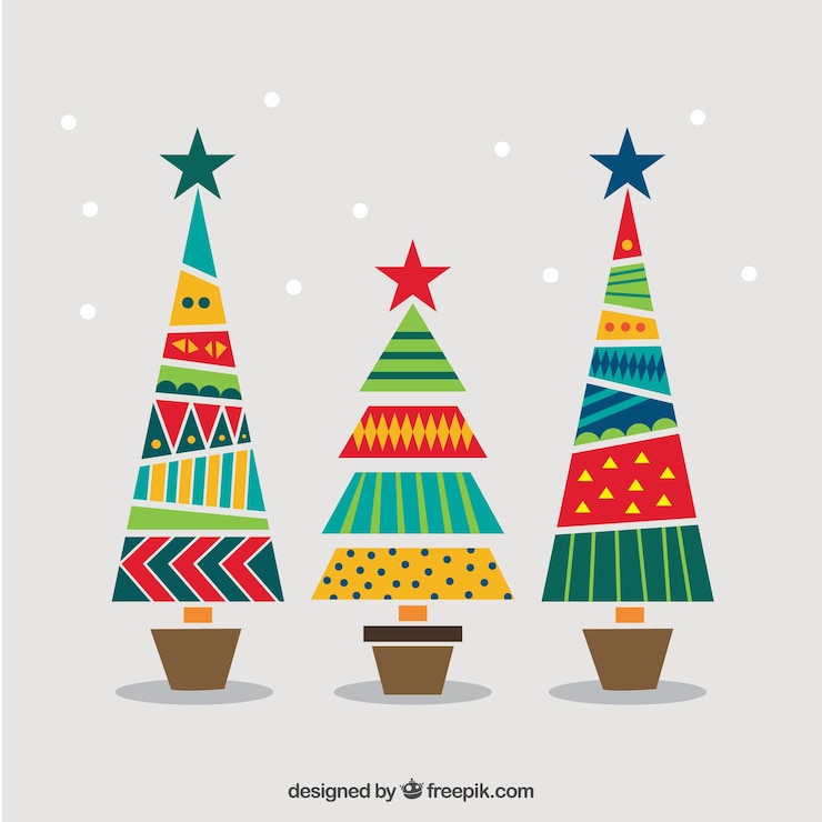 Free Vector geometric and colorful christmas trees