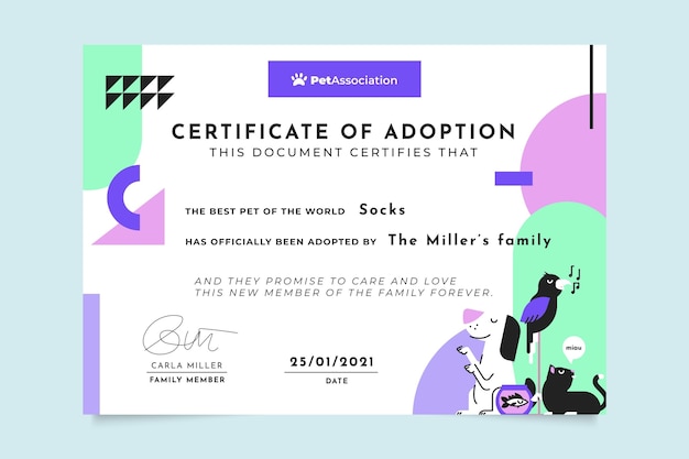 Geometric colorful pets certificate