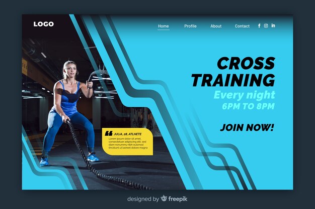 Geometric colorful sport landing page with photo