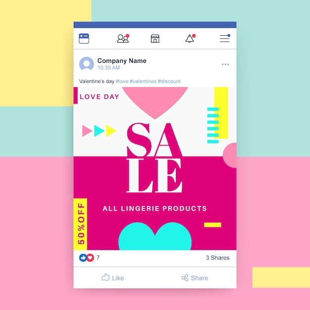 Vettore gratuito post di facebook di san valentino colorato geometrico