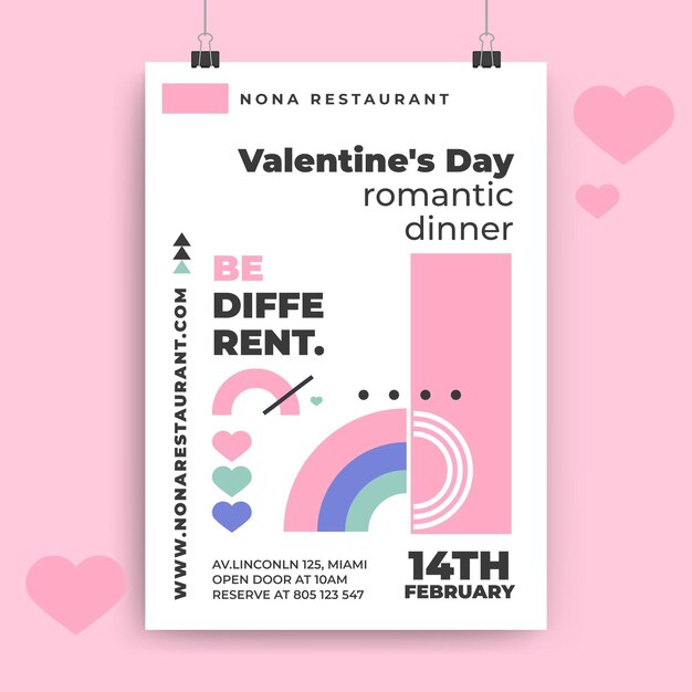 기하학적 다채로운 발렌타인 데이 포스터