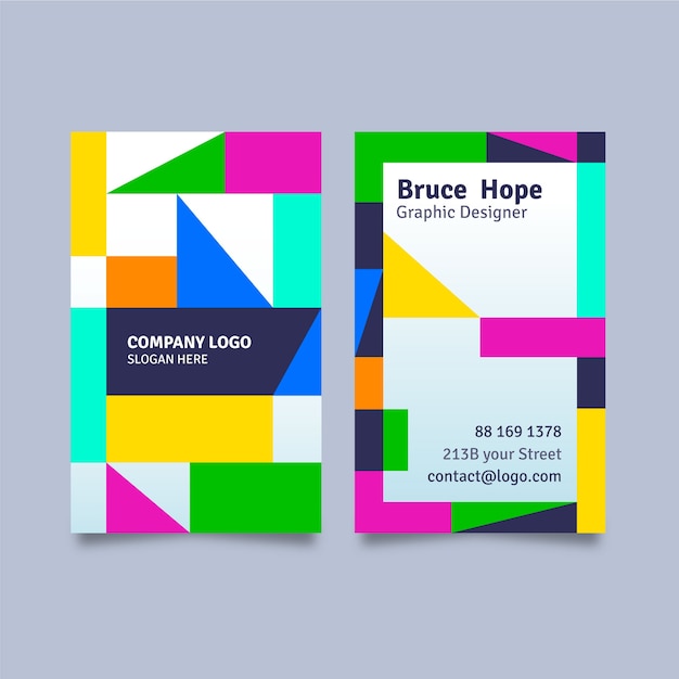 Free vector geometric colourful shapes business card template