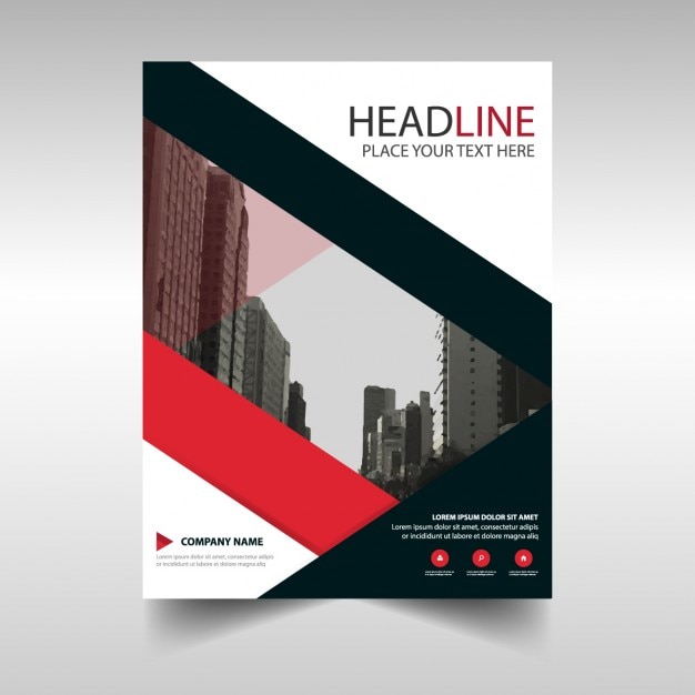 Geometric corporate brochure with red and black lines