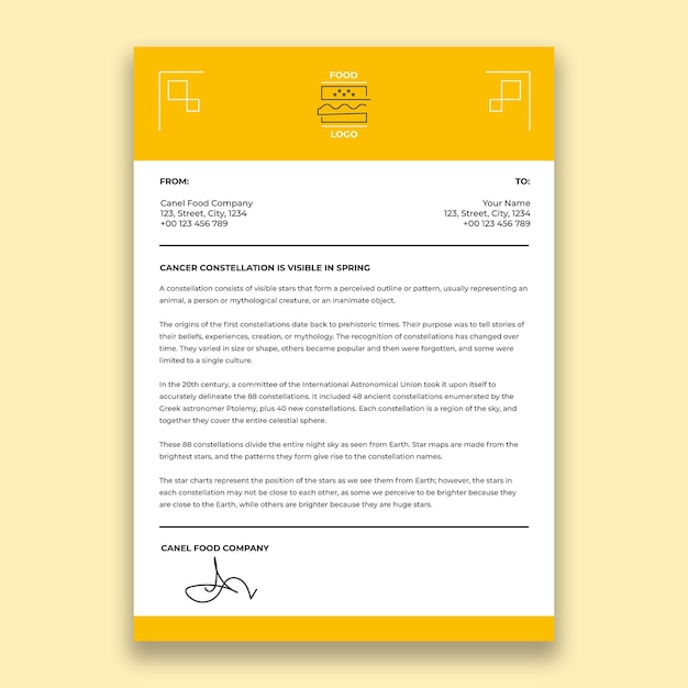 Geometric duotone canel food letterhead