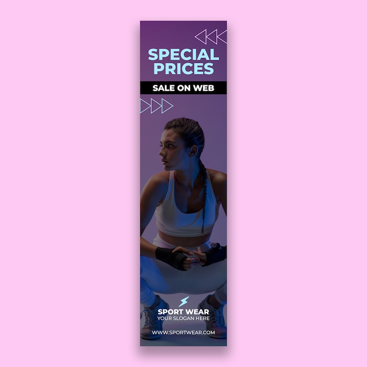 Free Vector geometric duotone sportswear special prices wide skyscraper banner