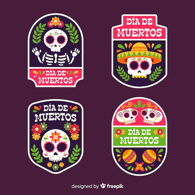 Geometric flat dia de muertos badge collection