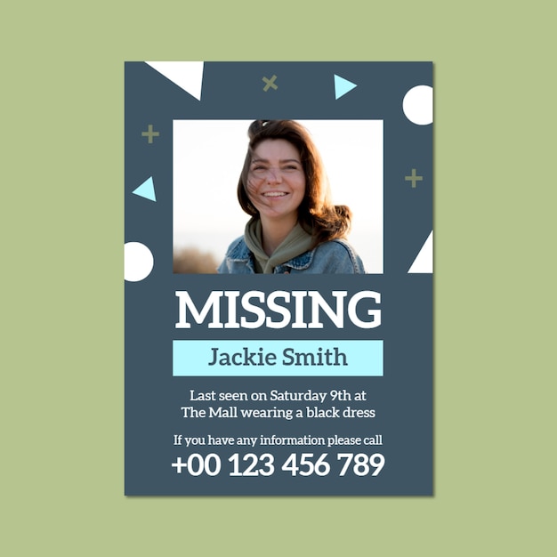 Free vector geometric flat generic missing person poster