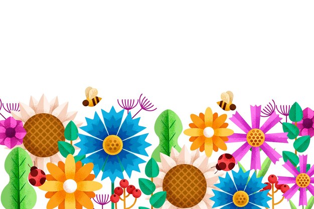 Geometric flowers background with bees