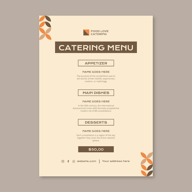 Geometric food catering menu template