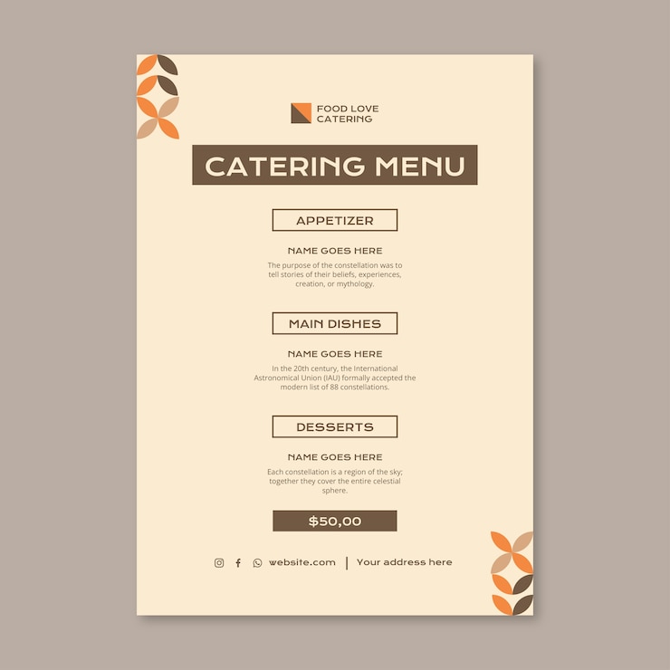 Free Vector geometric food catering menu template