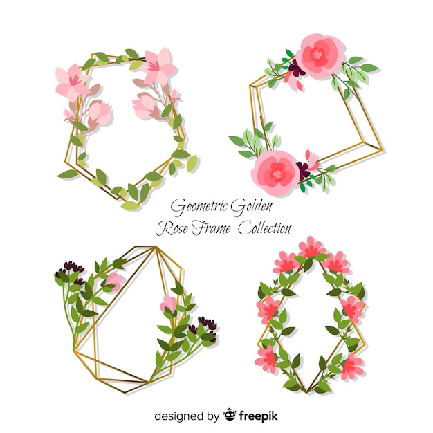 Vettore gratuito collezione geometrica cornice dorata rosa