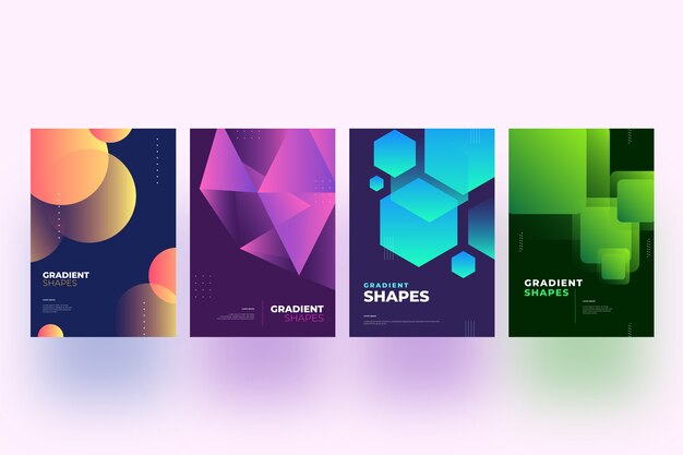 Geometric gradient shapes covers on dark background design