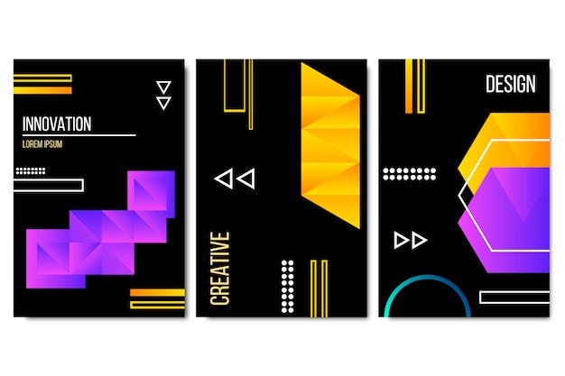 Geometric gradient shapes covers on dark background style