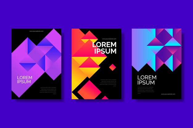 Geometric gradient shapes covers on dark background