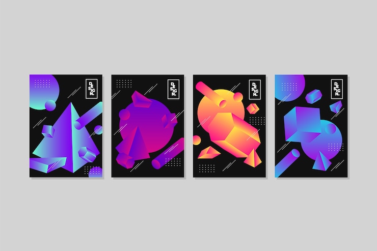 Free Vector geometric gradient shapes covers on dark background