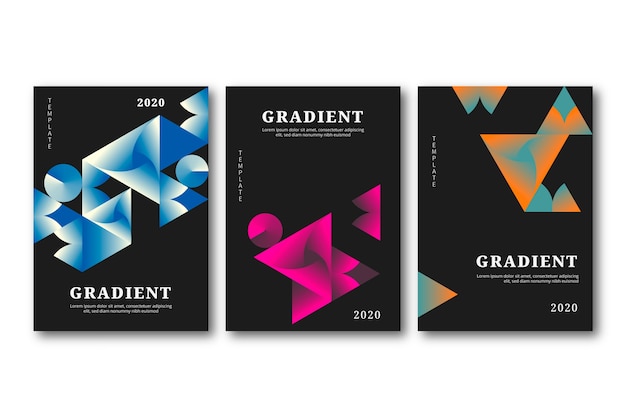 Geometric gradient shapes covers on dark background