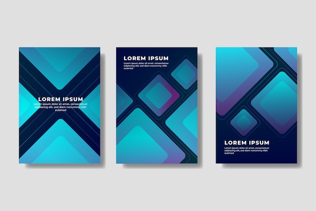 Geometric gradient shapes covers on dark background