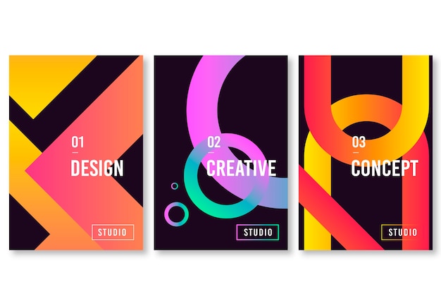 Geometric gradient shapes covers on dark background