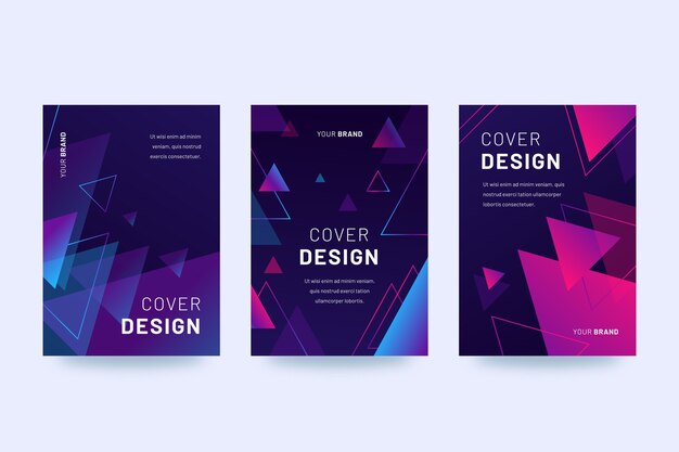 Geometric gradient shapes covers on dark background