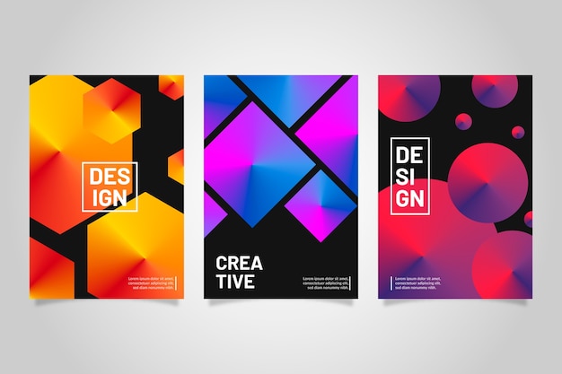 Geometric gradient shapes covers on dark background