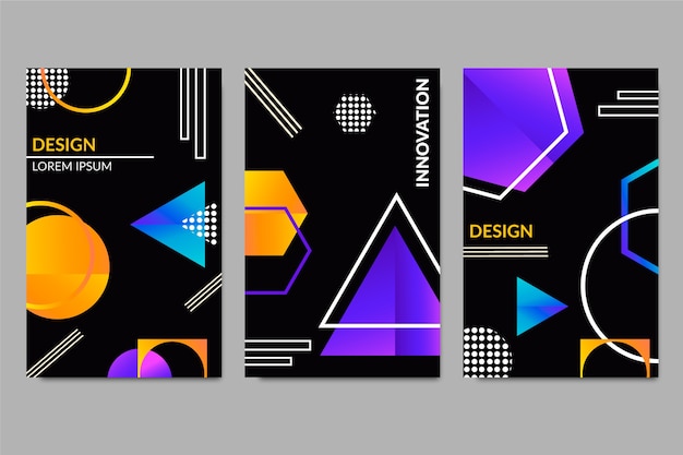 Geometric gradient shapes covers on dark background