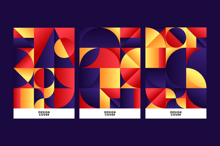 Free Vector geometric gradient shapes covers on dark background