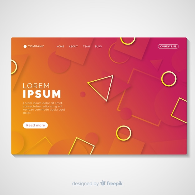 Free vector geometric gradient shapes landing page template