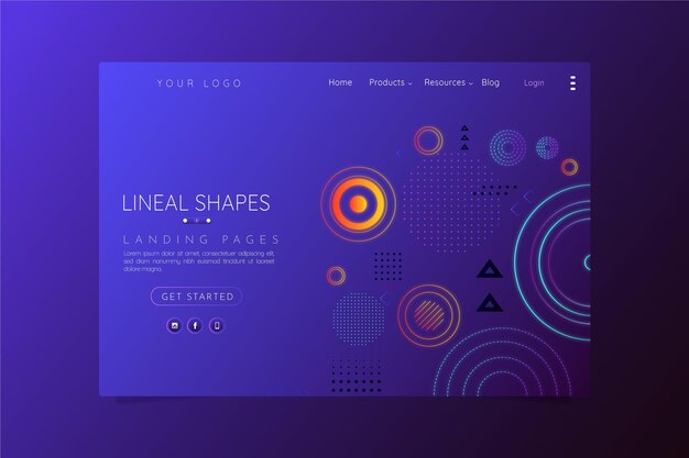 幾何学的なグラデーションの形のランディングページ