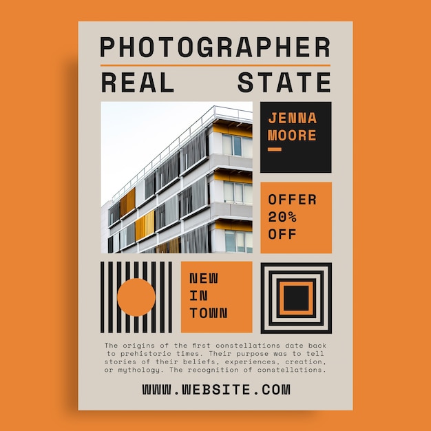 Free vector geometric grid real estate photographer flyer