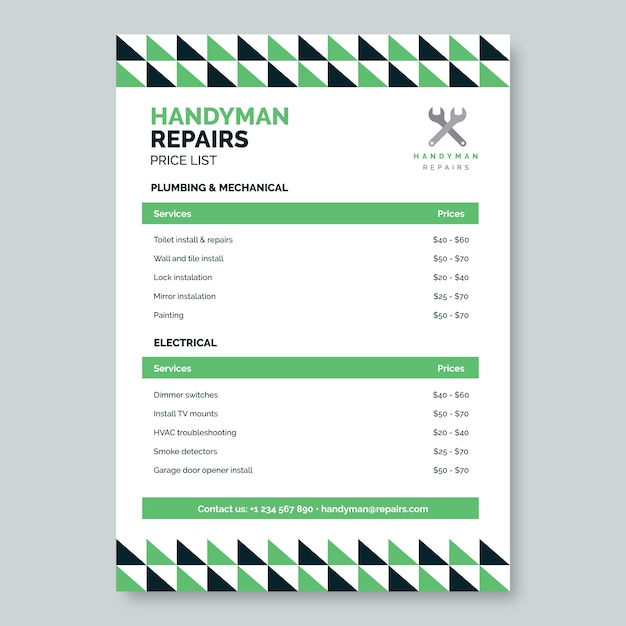 Geometric handyman repairs price list