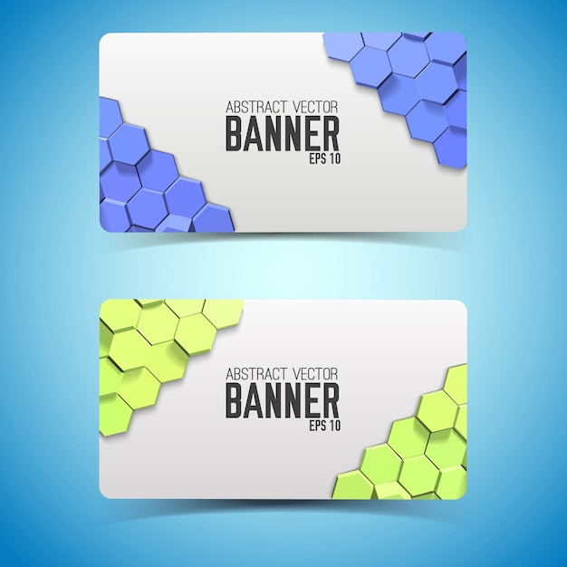 Geometric horizontal banners with colorful hexagons