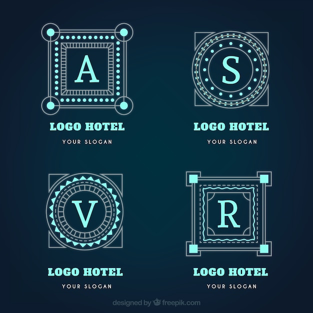 無料ベクター 幾何学的なホテルのロゴパック