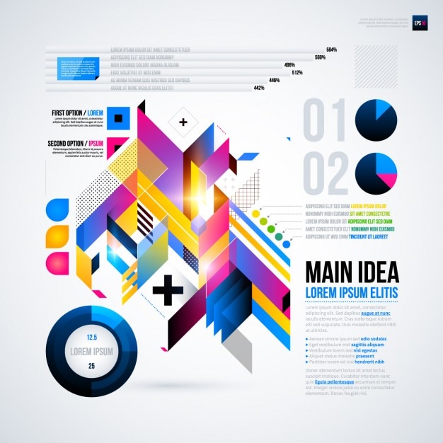 Free Vector geometric infographic with several colorful diagrams