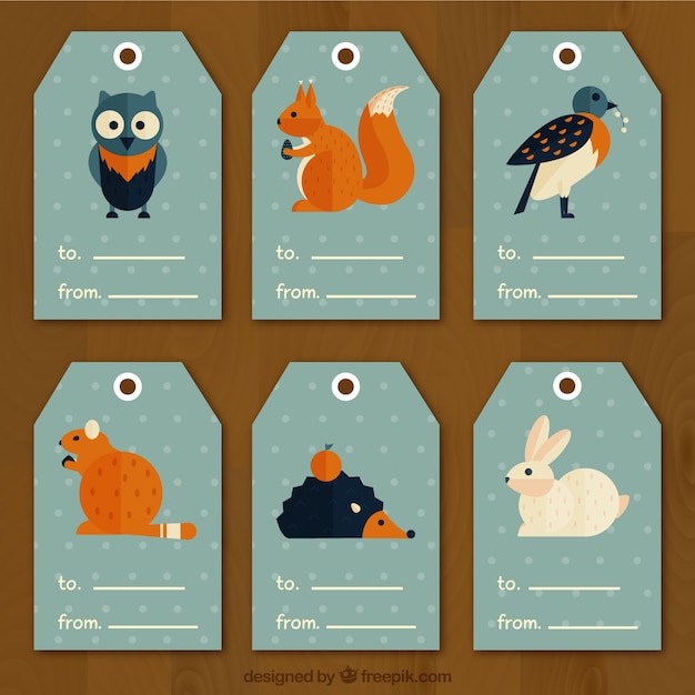 Free vector geometric labels with forest animals