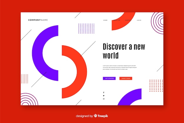 Free vector geometric landing page with half circles