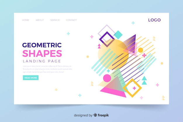 Geometric landing page with memphis shapes