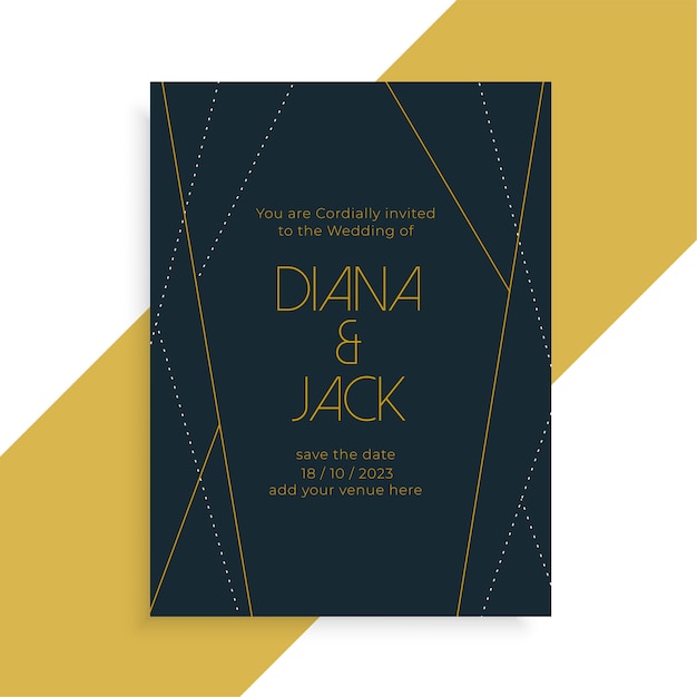 Free vector geometric line style wedding invitation dark template design