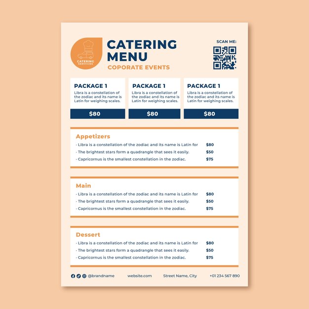 Vettore gratuito menù catering lineare geometrico