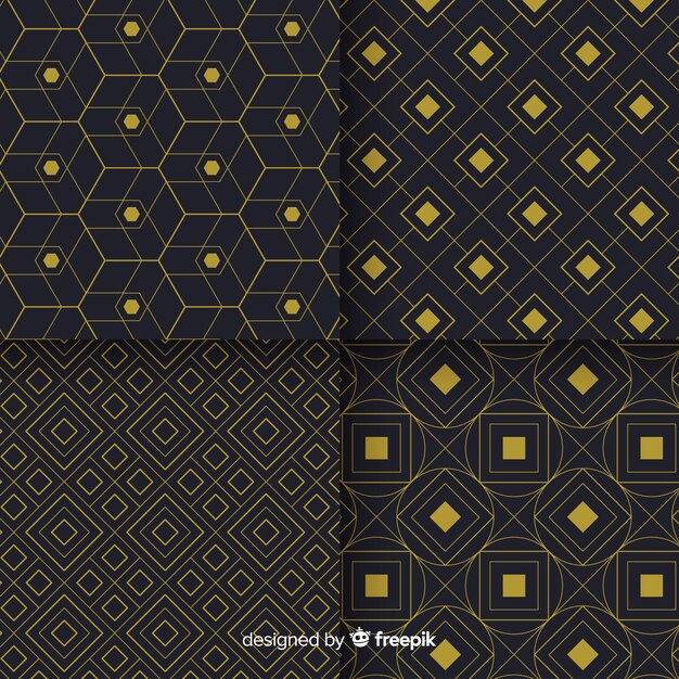 Geometric luxury black and golden pattern collection