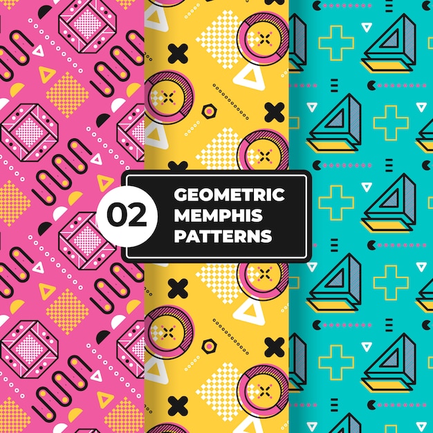 Collezione di motivi geometrici memphis