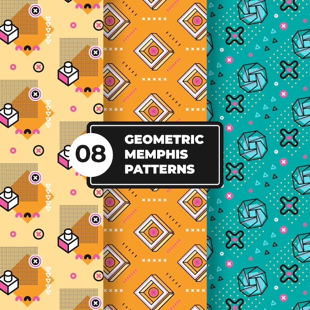 Geometric memphis pattern collection